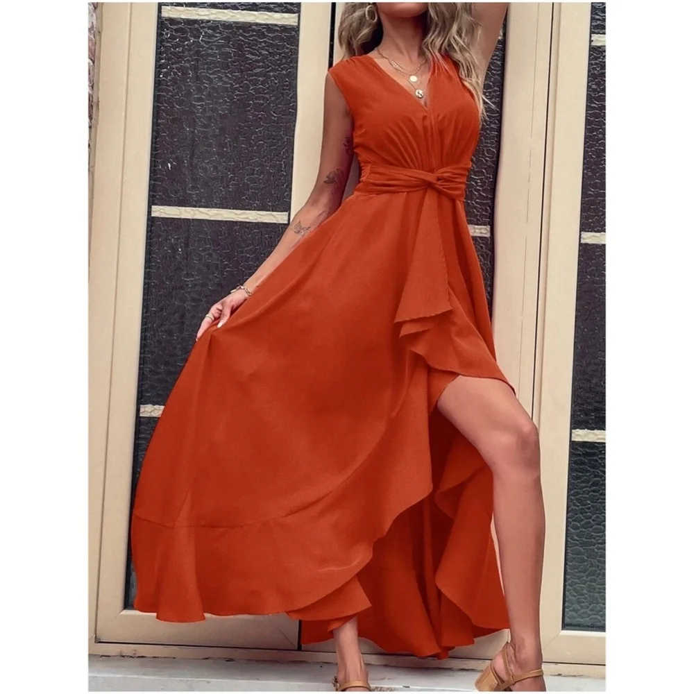 Boho Sleeveless High Low Ruffle Maxi Dress - Picture 7 of 14